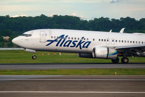 An Alaska Airlines Boeing 737 airplane lands at Ronald Reagan Washington National Airport after flight from San Francisco on May 27, 2026 in Arlington, Virginia. (Photo by Kevin Carter/Getty Images)