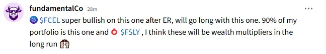 One of the users on Stocktwits sounded “super bullish” on the stock after FuelCell's earnings report.