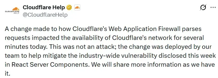 Cloudflare's post on X