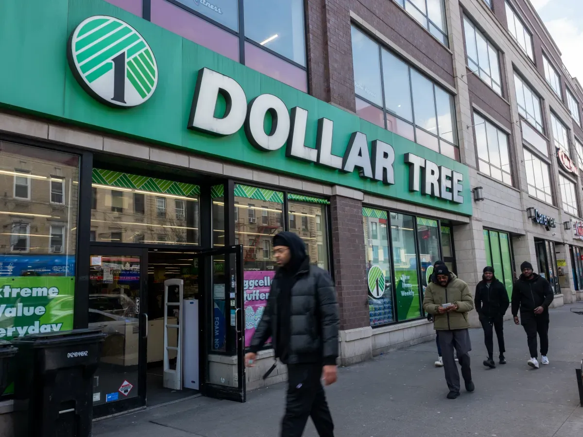 People walk by a Dollar Tree store in Brooklyn on March 26, 2025 in New York City. (Photo by Spencer Platt/Getty Images)