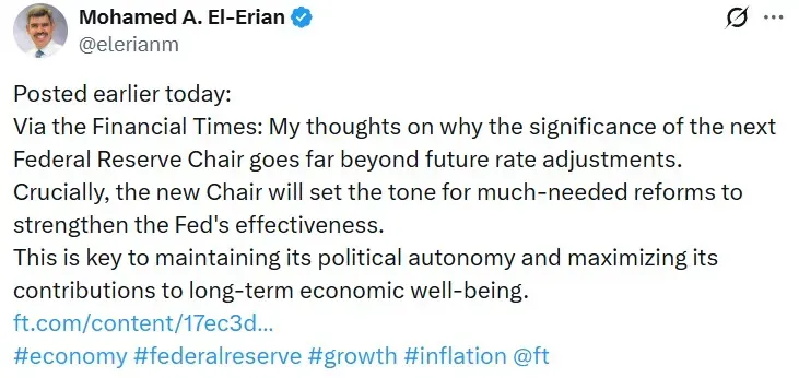 Mohamed El-Erian's post on X