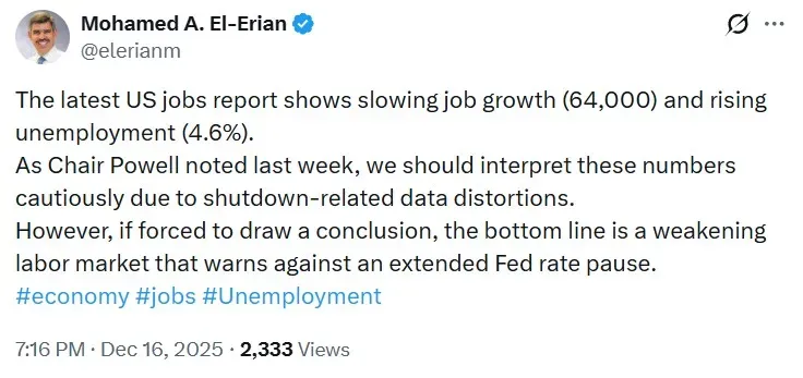 Mohamed El-Erian's post on X