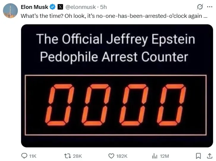 Elon Musk's post on X about the Trump administration's Epstein investigation