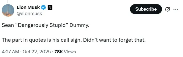 Elon Musk's post on X