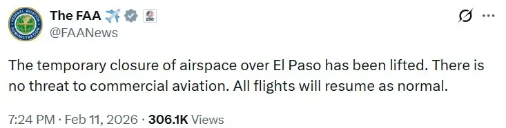 U.S. Federal Aviation Administration's post on X