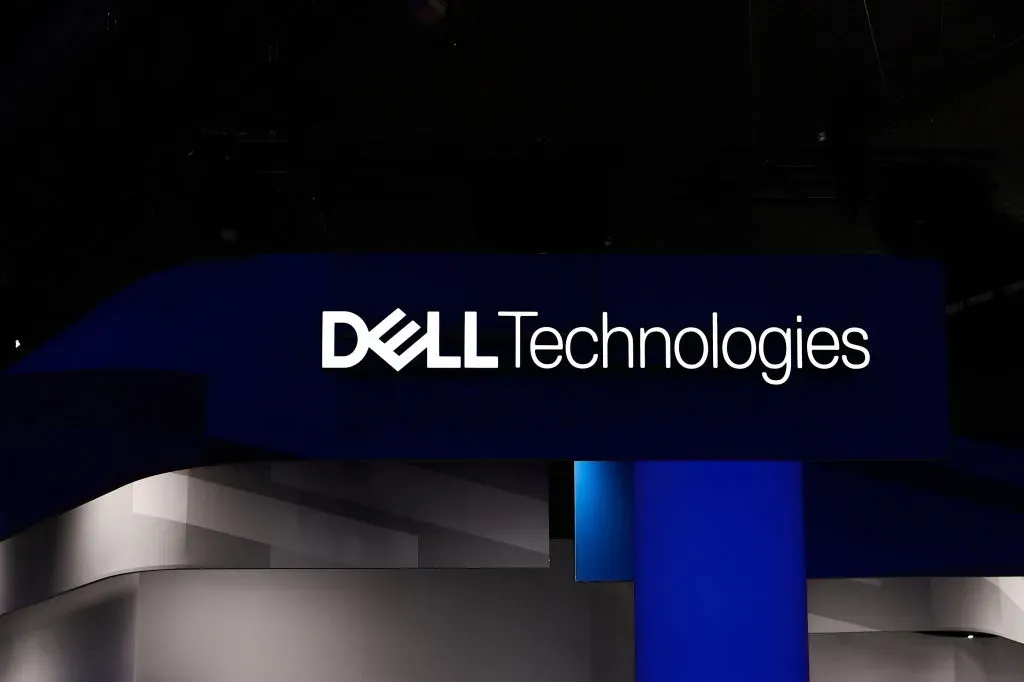 The Dell Technologies logo is being displayed at their pavilion during the Mobile World Congress in Barcelona, Spain.
