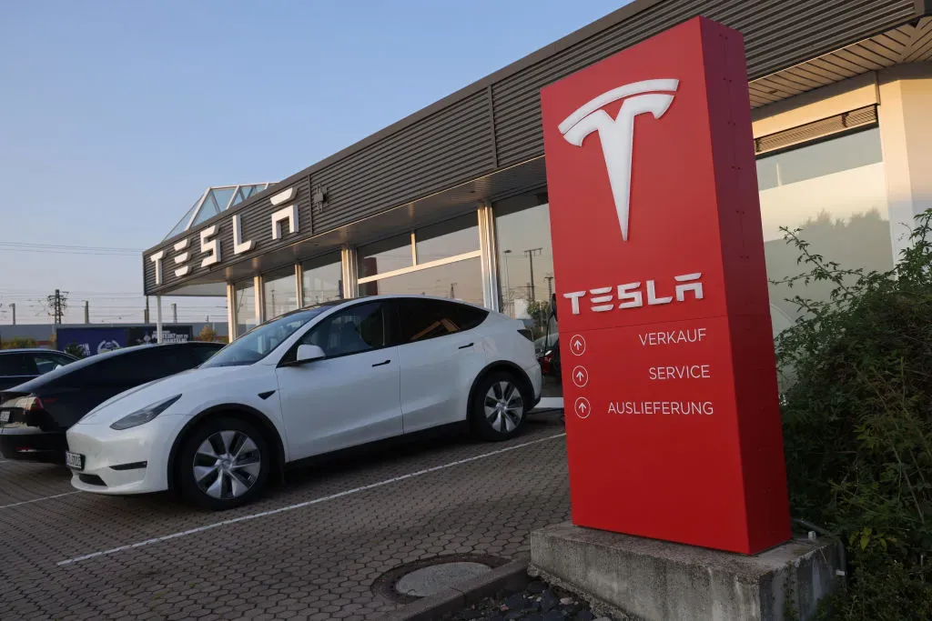 A Tesla electric car dealership stands on August 31, 2024 in Erfurt, Germany.