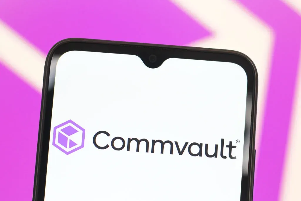 In this photo illustration, the Commvault Systems, Inc. logo is seen displayed on a smartphone screen.