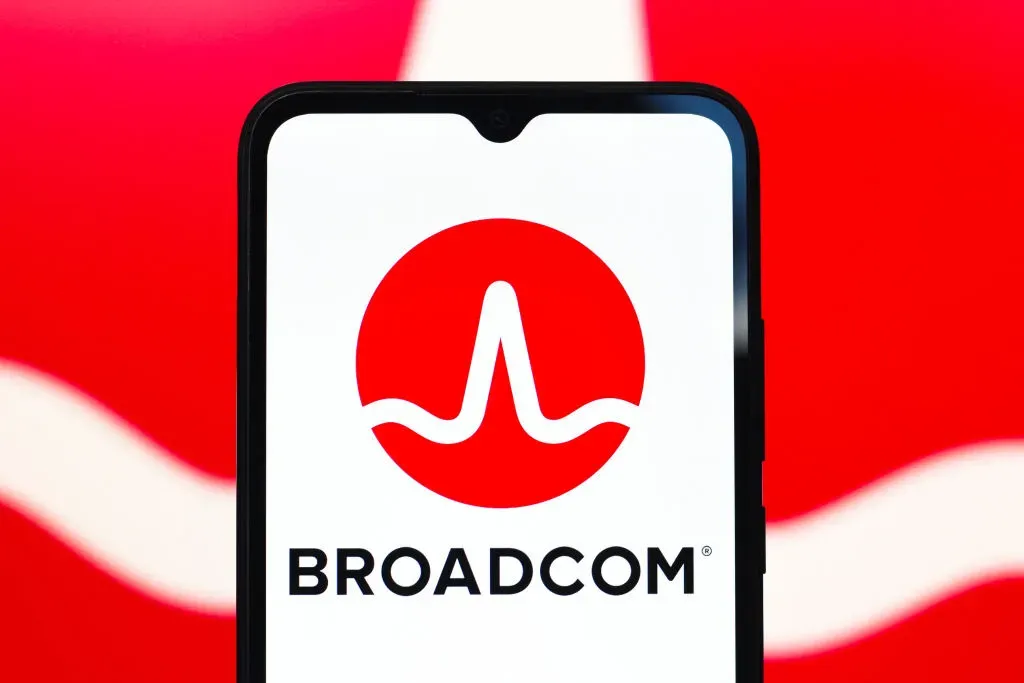 In this photo illustration, the Broadcom, Inc. logo is seen displayed on a smartphone screen.