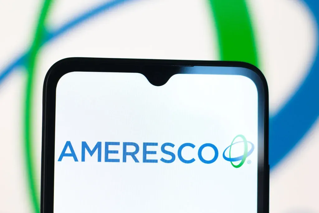 In this photo illustration, the Ameresco logo is seen displayed on a smartphone screen.