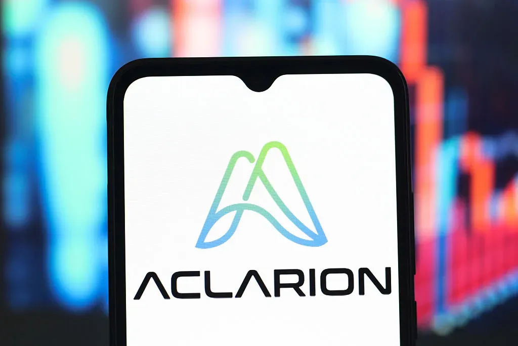  In this photo illustration, the Aclarion logo is seen displayed on a smartphone screen.