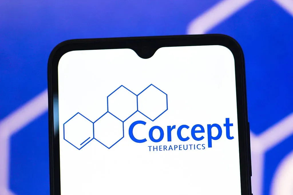 In this photo illustration, the Corcept Therapeutics logo is seen displayed on a smartphone screen. 