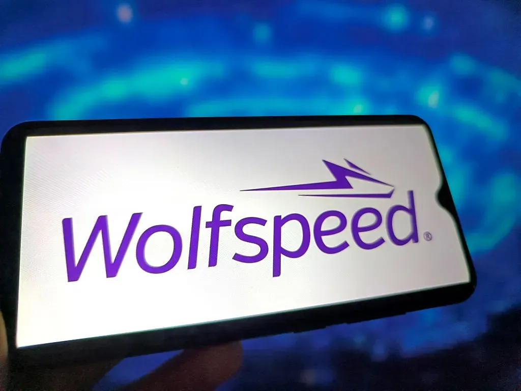 An illustration photo shows the Wolfspeed LOGO displayed in a smartphone in Suqian City, Jiangsu Province, China on May 9, 2025.
