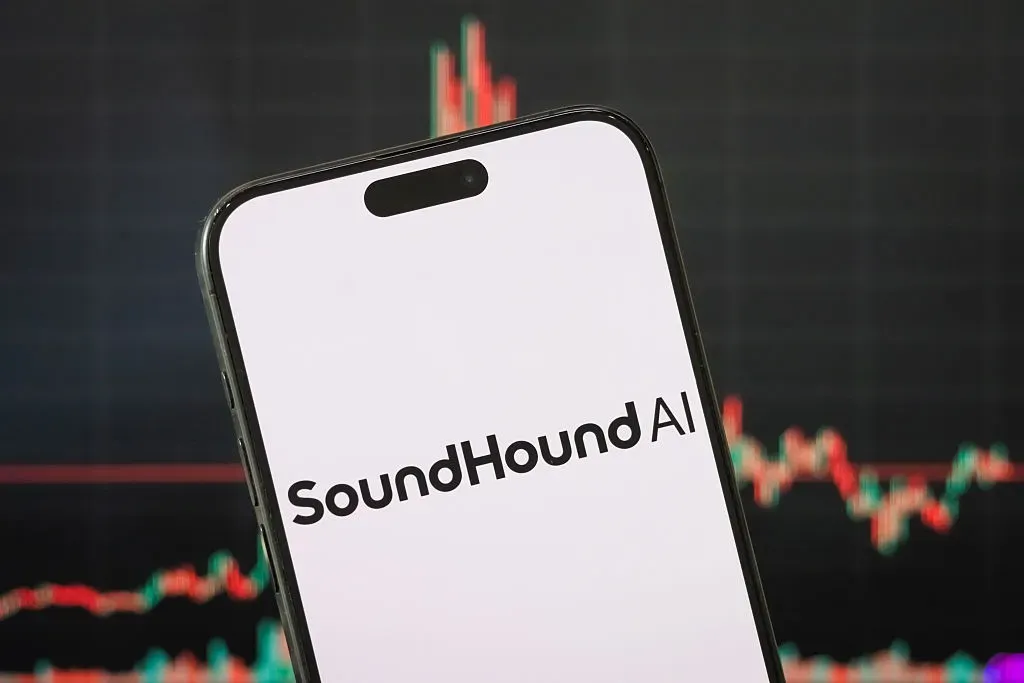In this photo illustration, the logo of SoundHound AI, Inc. is displayed on a smartphone screen.