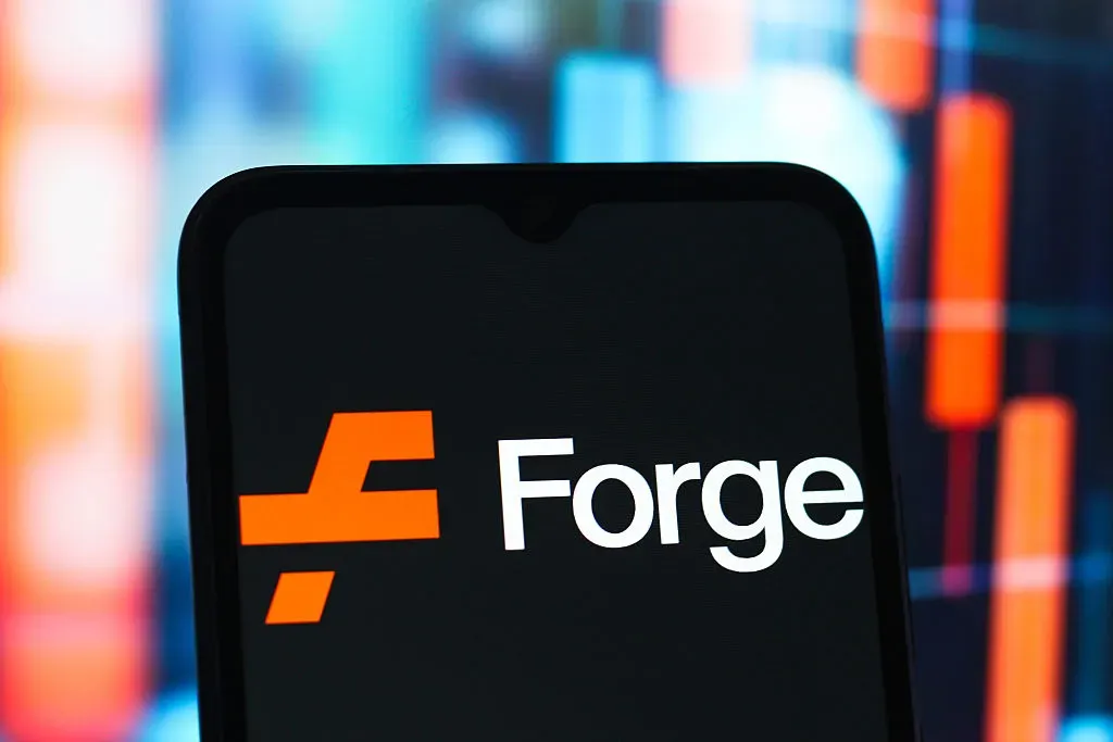 In this photo illustration, the Forge Global logo is seen displayed on a smartphone screen