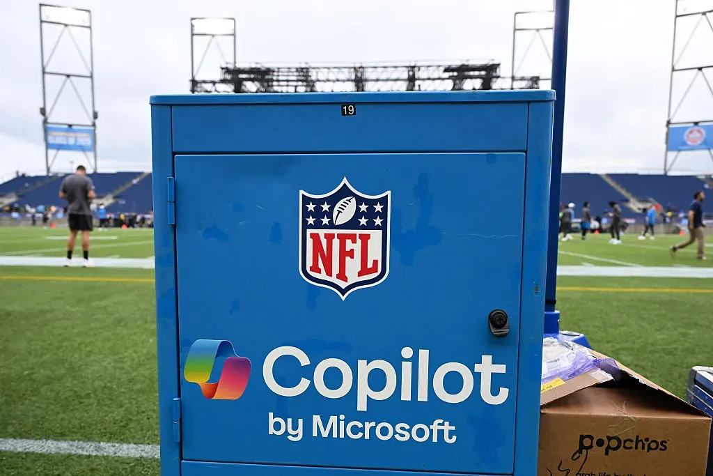 A view of a Microsoft Copilot station prior to the 2025 Pro Football Hall of Fame Game.