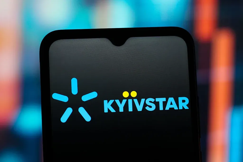 In this photo illustration, the Kyivstar logo is seen displayed on a smartphone screen.