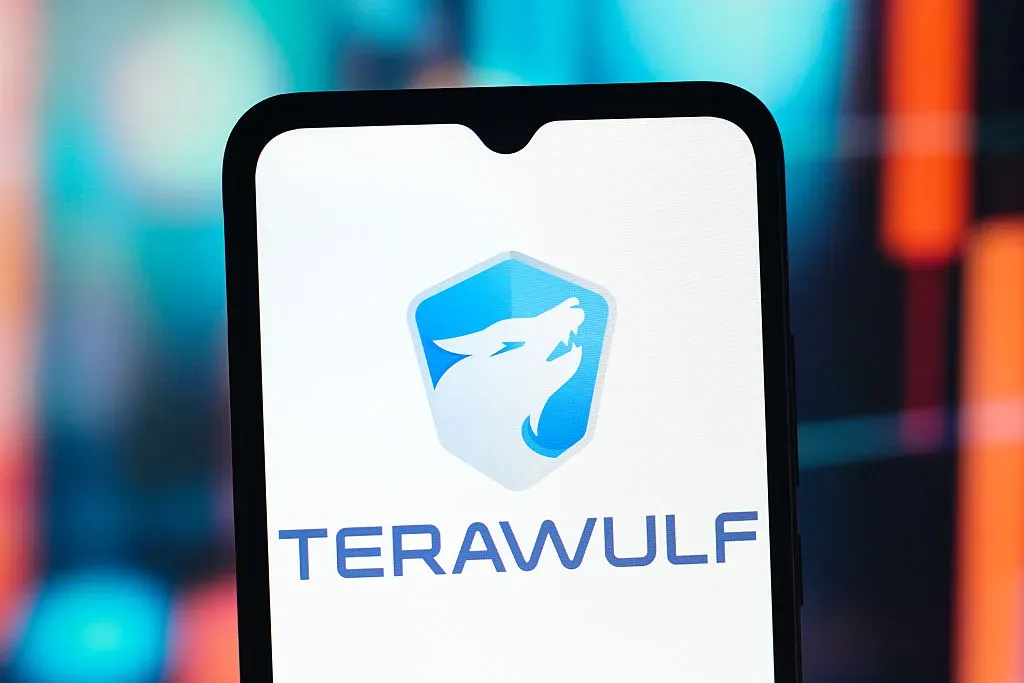 In this photo illustration, the TeraWulf (Tera Wulf) logo is seen displayed on a smartphone screen.