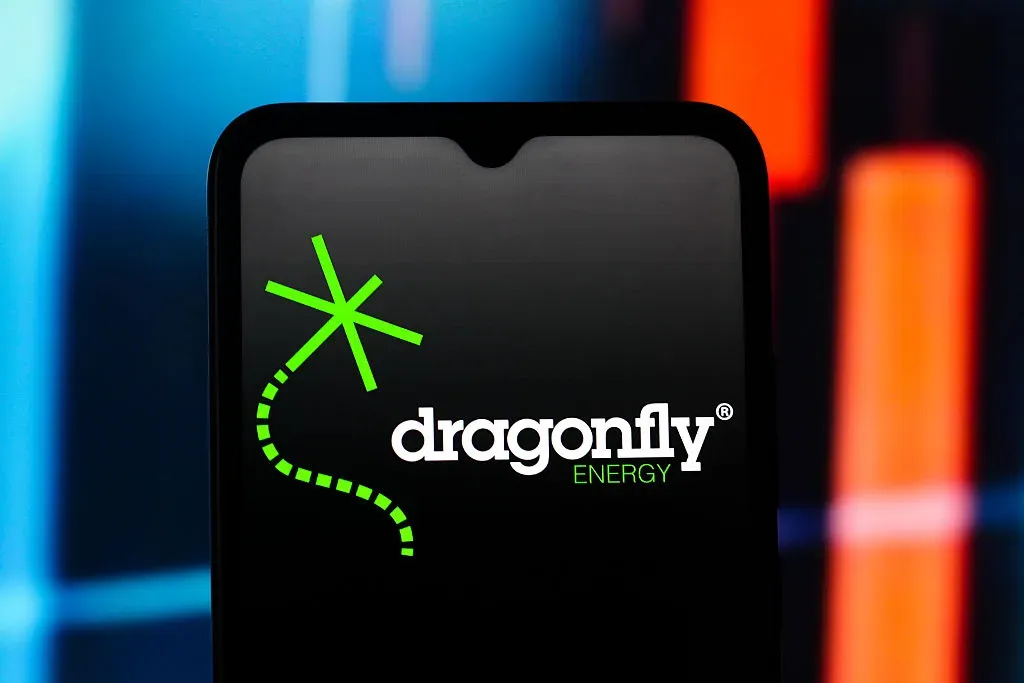 In this photo illustration, the Dragonfly Energy logo is seen displayed on a smartphone screen. 