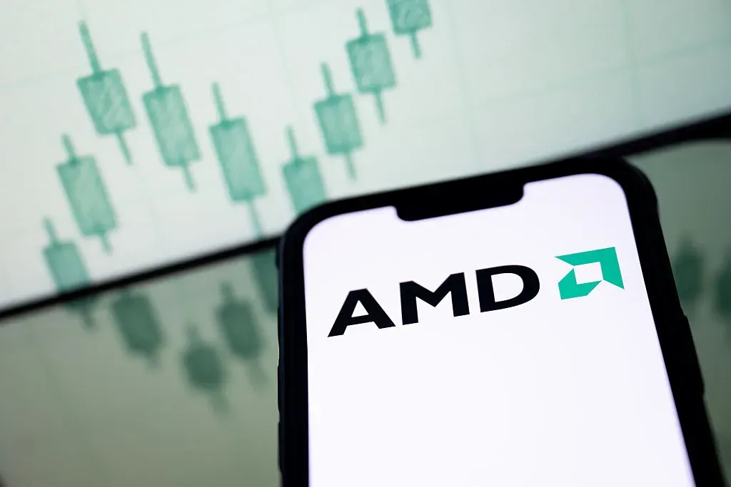 In this photo illustration, a AMD logo seen displayed on a smartphone screen. 