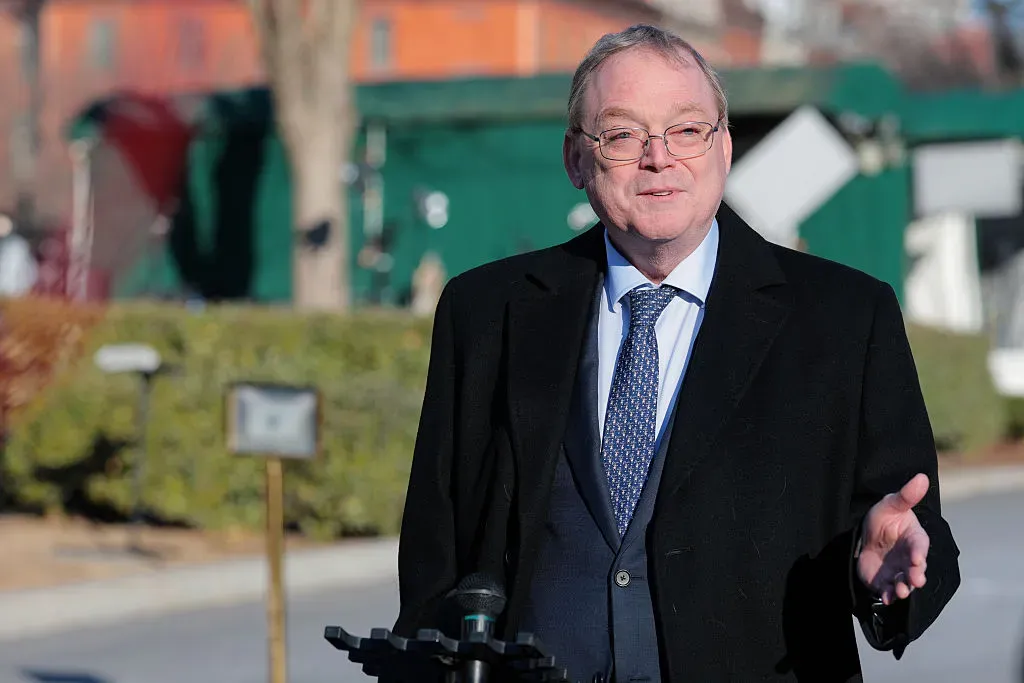 National Economic Council Director Kevin Hassett speaks to the press after doing a television interview outside the West Wing of the White House.