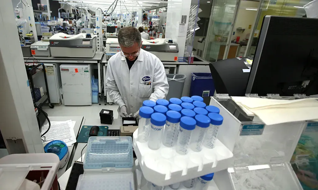 Pfizer scientist Larry James works with Western blots for a schizophrenia cognition deficits project in the neuroscience & pain lab.