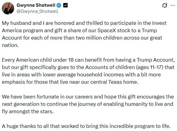 Gwynne Shotwell's post on X