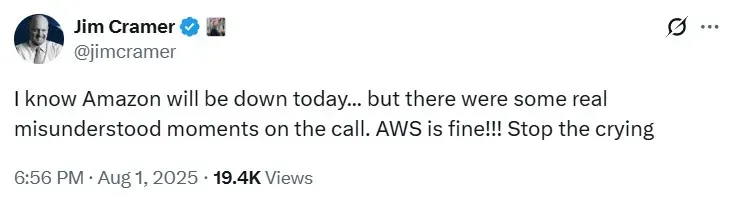 Jim Cramer's post on X