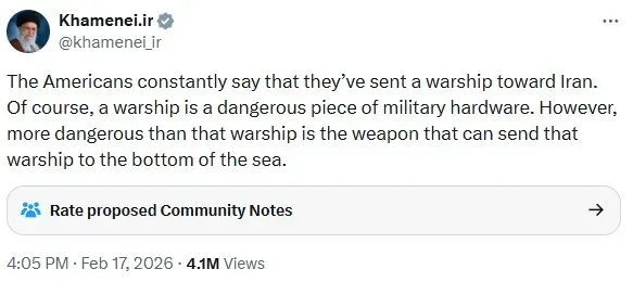 Iran's Supreme Leader Ayatollah Ali Khamenei's post on X