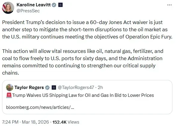 Karoline Leavitt's post on X