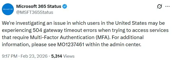 Microsoft 365 Status post on X