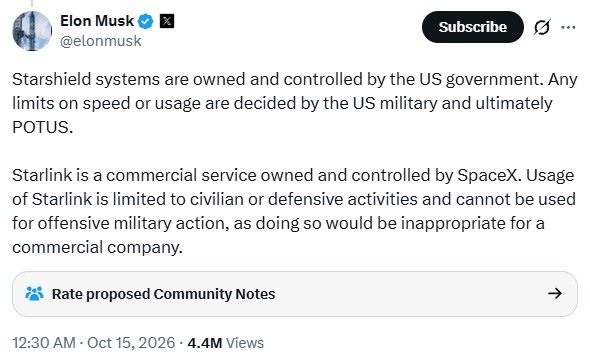 Elon Musk's post on X