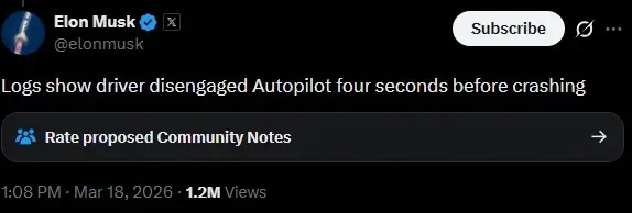 Elon Musk's post on X