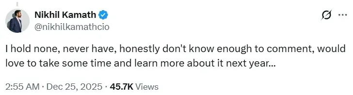 Nikhil Kamath's post on X