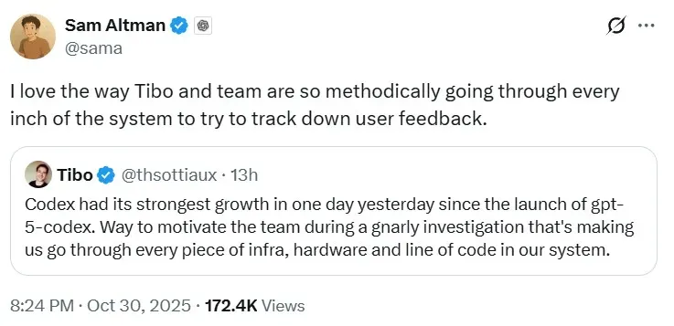 Sam Altman's post on X
