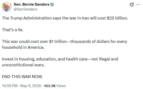 Bernie Sanders' post on X