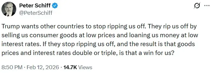 Peter Schiff's post on X