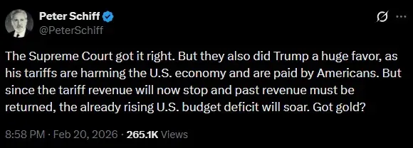 Peter Schiff's post on X