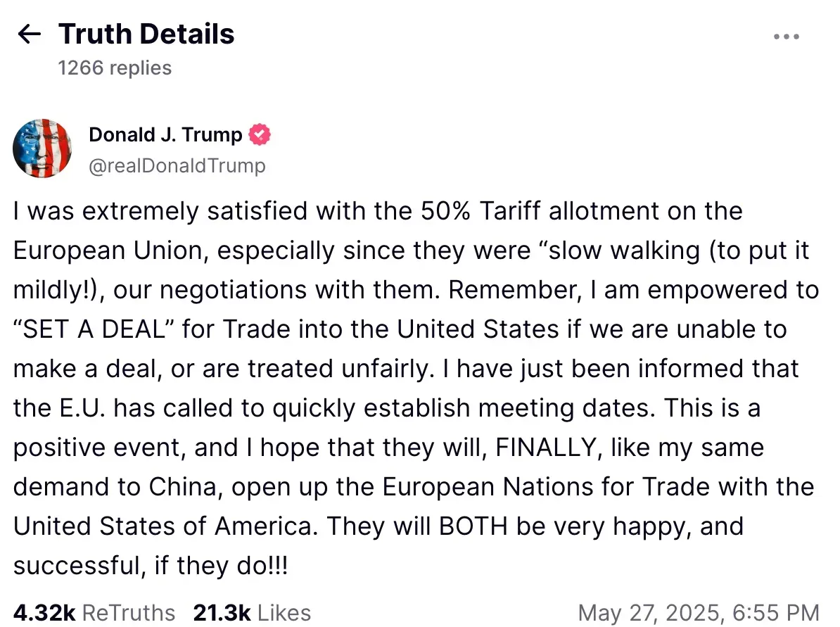 President Donald Trump's post on Truth Social