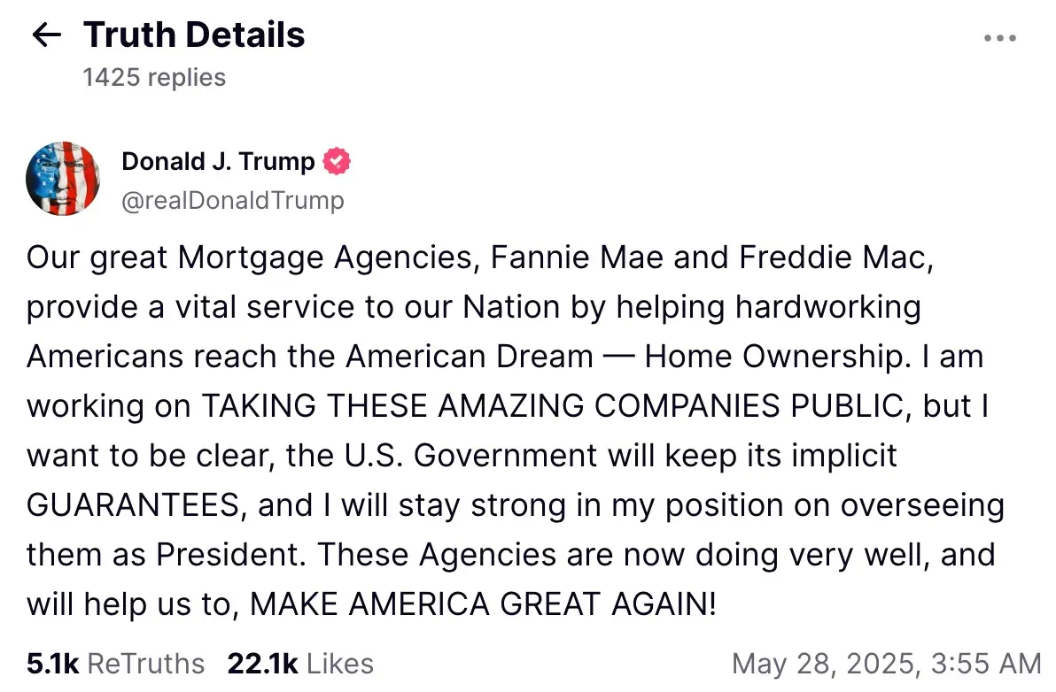 President Donald Trump's post on Truth Social