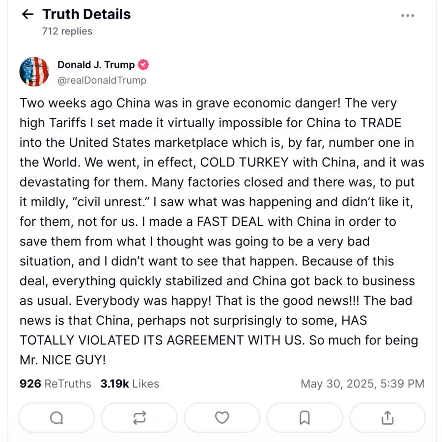 President Donald Trump's post on Truth Social