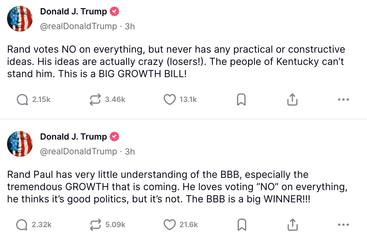 President Donald Trump's post on Truth Social