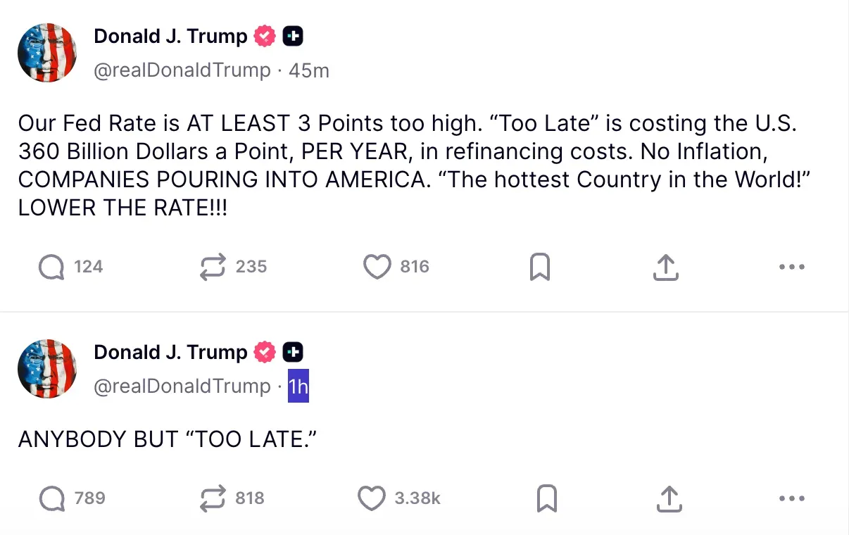 President Donald Trump's post on Truth Social