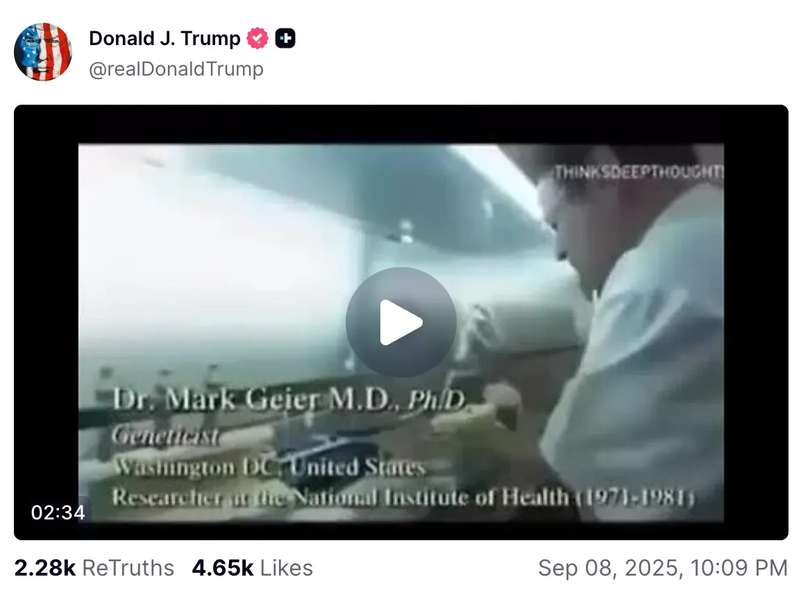 President Donald Trump's post on Truth Social