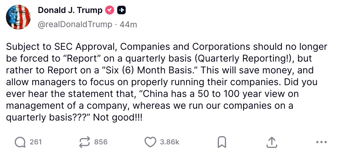 President Donald Trump's post on Truth Social