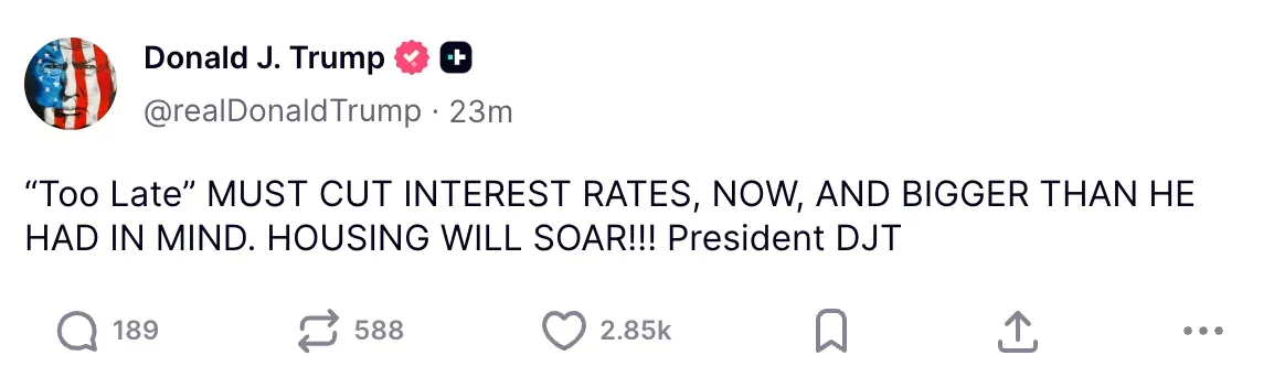 President Donald Trump's post on Truth Social