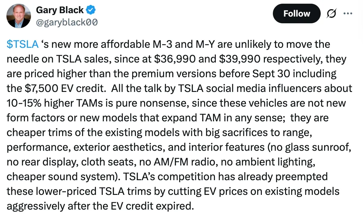 Screenshot of Gary Black's X Post