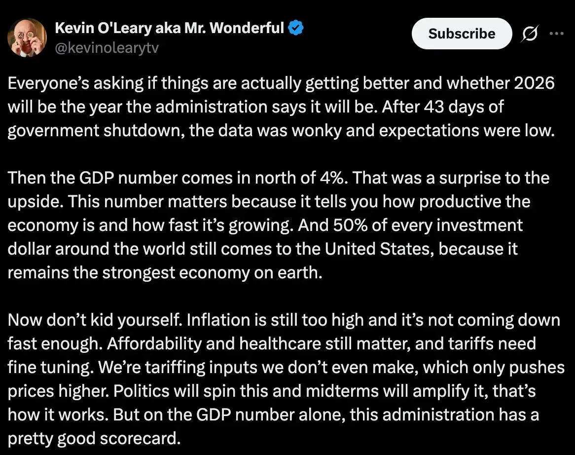 Kevin O'Leary's post on X