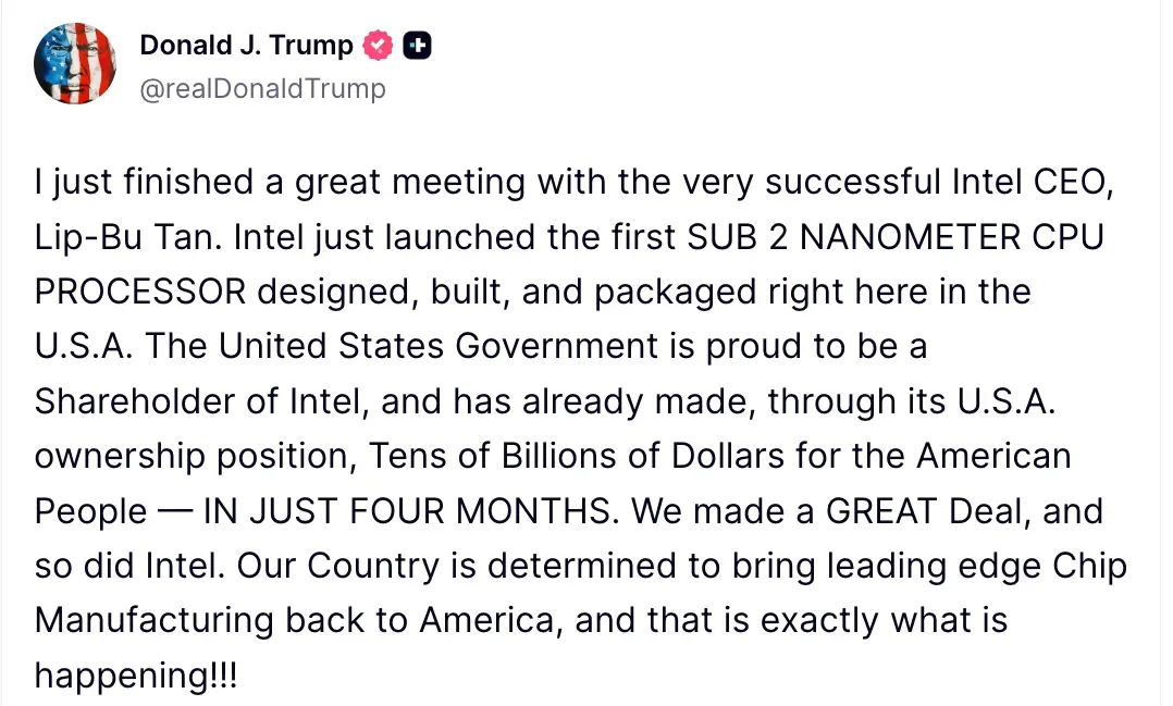 Trump's post on Intel