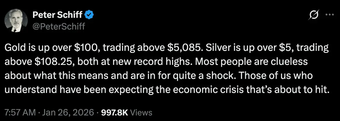 Peter Schiff's post on X